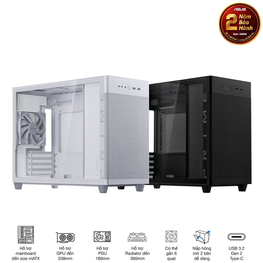 Vỏ máy tính ASUS Prime AP201 TG Black/ White Tempered Glass M-ATX ( SP006043 / SP006044) - Hàng Chín