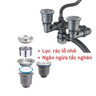 Xiphong chậu rửa bát ngăn mùi chống hôi, chống tắc nghẽn hai cốc 11cm