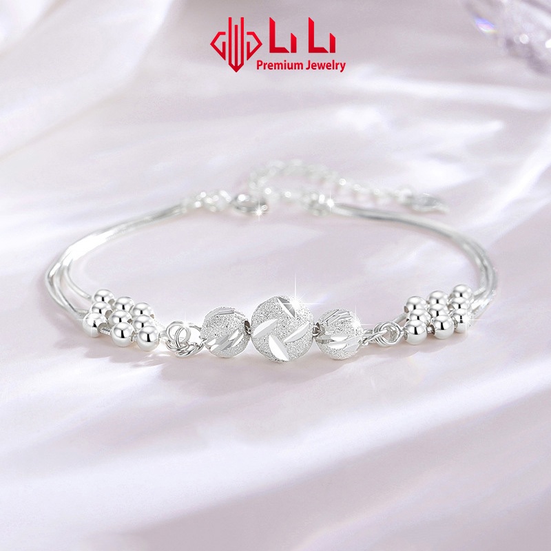 Lắc tay bạc nữ LiLi S999 cao cấp hình hạt tròn 3 tầng Fatima LILI_103537