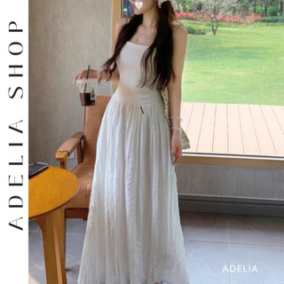 「ADELIA」Đầm Maxi 2 Dây Dáng Dài 2 Màu Trắng Đen Basic Nhẹ Nhàng Phong Cách Hàn Quốc DH552