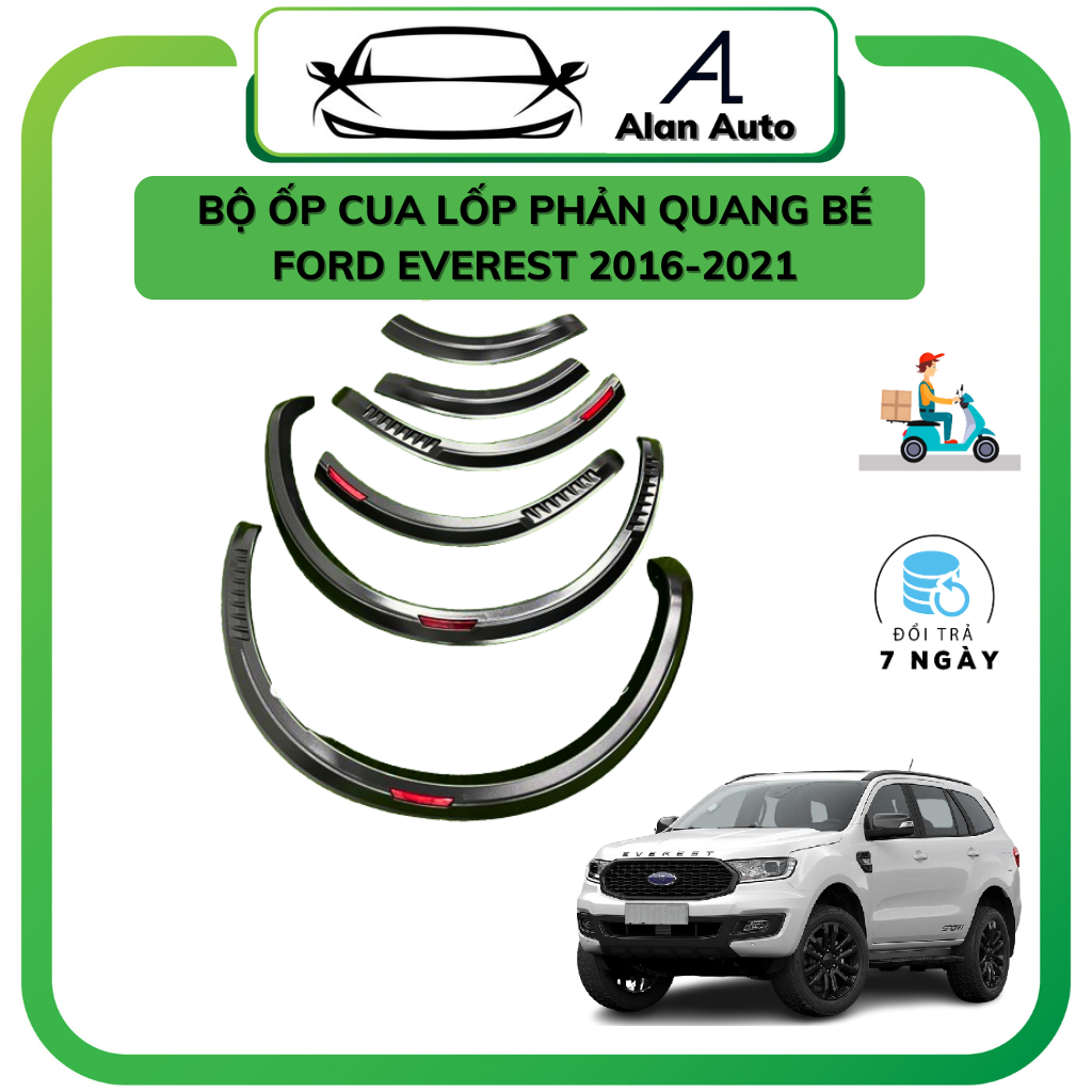 Bộ Ốp Cua Lốp Nhỏ Ford Everest 2016-2021, Ốp viền bánh mẫu phản quang không cảm biến