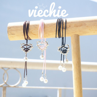 Vòng cổ/dây chuyền choker vải tự cột charm trái tim cá tính Viechie N072