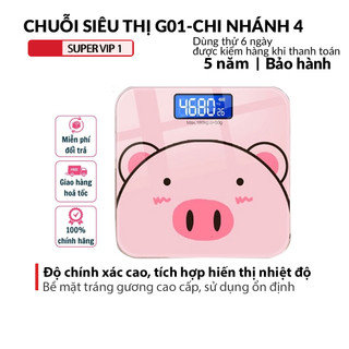 Cân điện tử cân sức khỏe gia đình màn hình LED hiển thị cân nặng ,nhiệt độ hình con heo G01