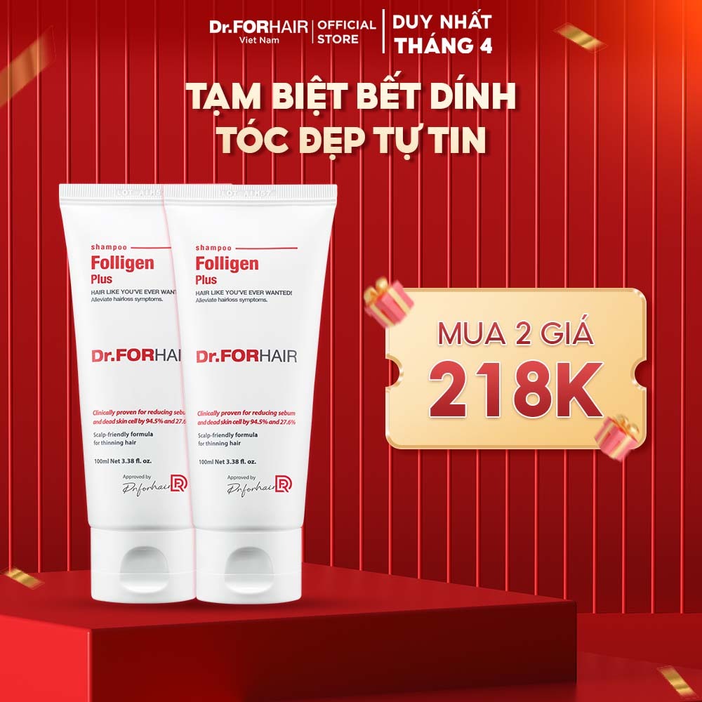 Bộ 2 tuýp dầu gội giảm rụng tóc Dr.FORHAIR Folligen Plus Shampoo 100ml