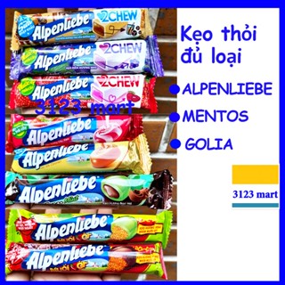Lẻ 1 THỎI kẹo mềm cứng đủ loại ALPENLIEBE/ GOLIA/ MENTOS xoài xí muội muối ớt, caramen, dâu, nho, trái cây, bạc hà,,