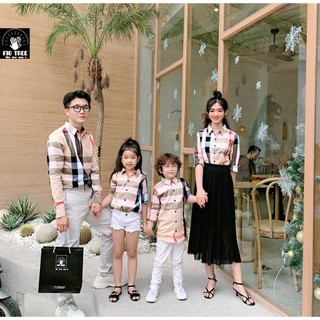 Set áo sơ mi gia đình fig tree bbr màu kem