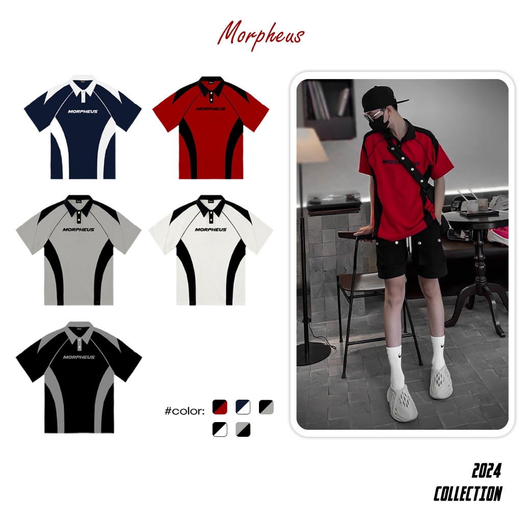 Áo Polo phối Local Brand Morpheus Unisex Nam Nữ Oversize, Raglan Polo