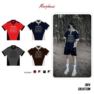 Áo Polo phối Local Brand Morpheus Unisex Nam Nữ Oversize, Tay Lỡ, In Số 99, Raglan Polo
