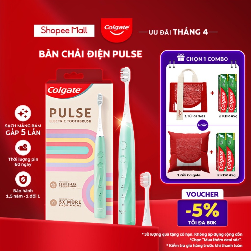 Bàn chải điện Colgate PULSE công nghệ sóng âm, sạch