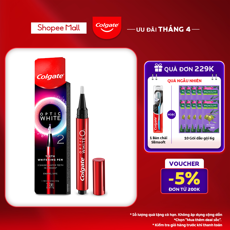 Bút trắng răng Colgate Optic White O2 2,5ML răng trắng 3 tông an toàn, không ê buốt