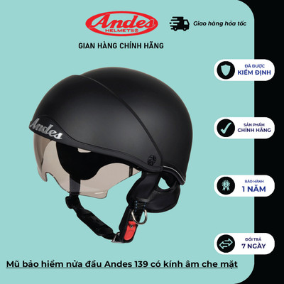 Mũ bảo Hiểm nửa đầu  ANDES 139 hàng chính hãng có kính ẩn - Tháo Được Lót/Giấu Kính- nhiều màu