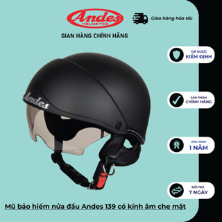  Mũ bảo Hiểm nửa đầu  ANDES 139 hàng chính hãng có kính ẩn - Tháo Được Lót Giấu Kính- nhiều màu 