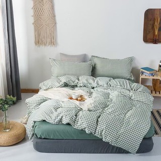 Bộ chăn ga gối Cotton Poly Caro xanh cốm