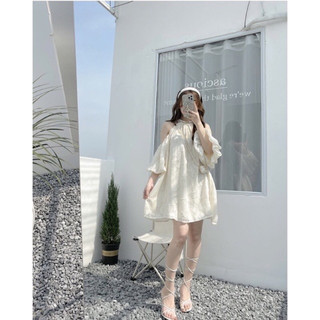 [Rẻ vô địch] Váy cổ yếm khoét vai , cổ yếm có thể điều chỉnh