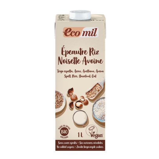 Nước Uống Từ Gạo, Lúa Mì, Yến Mạch, Hạt Phỉ Ecomil 1L- Hộp