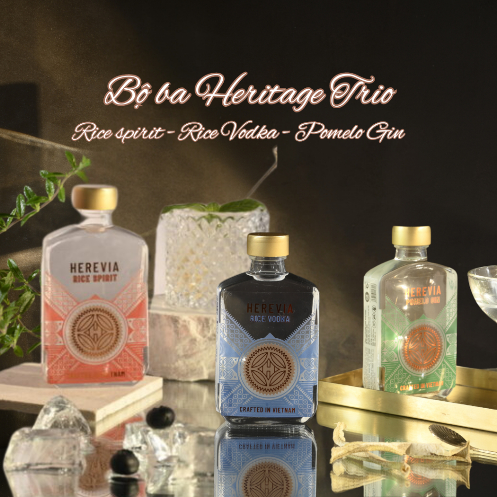 Set 3 Chai Rượu Mạnh HEREVIA 100ml, Combo 3 Chai Rượu Gạo 32% - Rượu Vodka 42%-Rượu Gin 43%