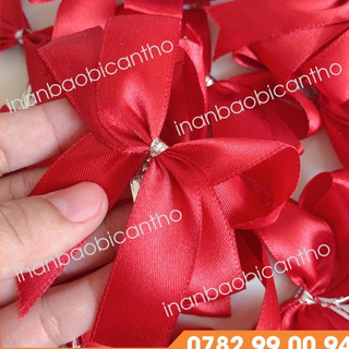 Nơ Ruy Băng Lụa màu đỏ dài 5 cm dùng để trang trí quà tặng hoặc túi giấy siêu xinh 10 nơ