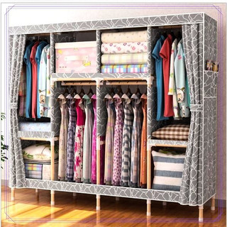 Tủ quần áo, tủ vải khung gỗ 5 buồng có lót vải cỡ lớn loại 1 Tủ đựng quần áo tủ quần áo trẻ em chịu lực Chống ẩm