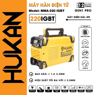 Máy hàn điện tử hukan mma-220 igbt hàn que 1.6mm - 3.2mm công suất đầu ra 3.9kv