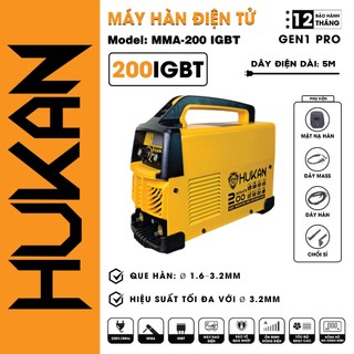 Máy hàn điện tử HUKAN MMA-200IGBT hàn que 1.6mm - 3.2mm, Hiệu suất tối đa que 2.5