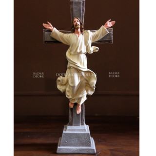 Tượng chúa khải hoàn 30cm - thánh giá 48cm - áo choàng trắng