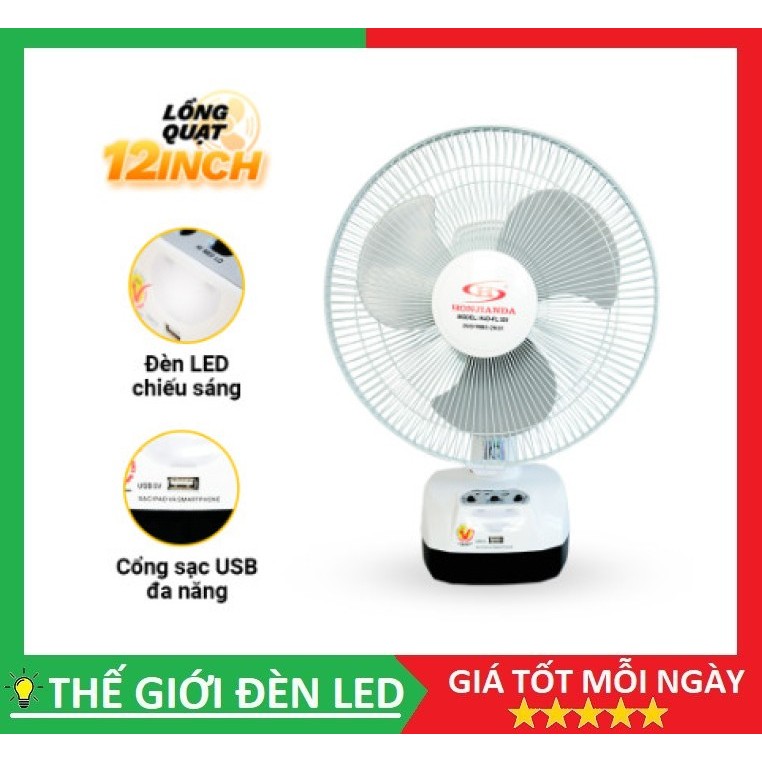 Quạt sạc kiêm đèn led HONJIANDA HJD- FL301 12W loại 1 bình, 2 bình chính hãng