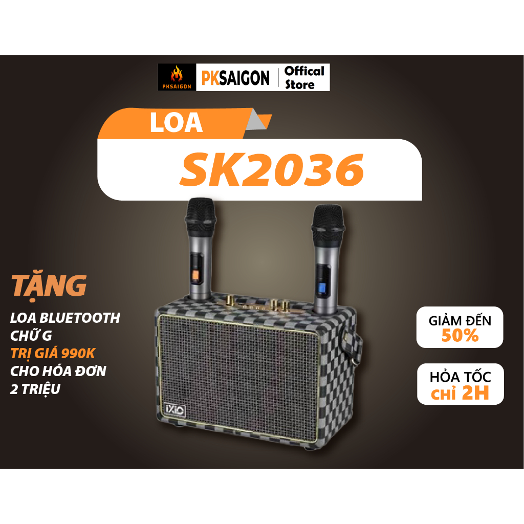 Loa Bluetooth Karaoke SK-2036 Bản Mới Công Suất Lớn, Thiết Kế Chất, Kèm 2 Mic Không Dây Hát Karaoke 