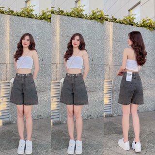 Quần Short - quần ngố Jean nữ ống rộng lưng cạp cao dây kéo xinh xắn dễ mặc