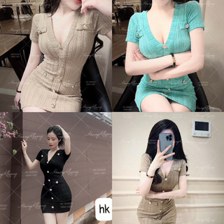 Váy body cổ V gủa nắp túi nhiều màu