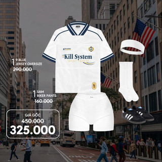  Mua 1 Áo jersey oversize 9 Xanh và 1 Quần Biker Sam Trắng Kill System