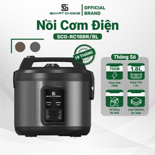 Nồi Cơm Điện SmartChoice SCG-RC18BR/BL, Nồi Cơm Điện 1.8L Lòng Phủ Ceramic Phù Hợp Cho 4-6 Người Ăn
