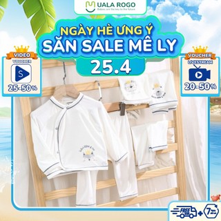 Bộ quần áo sơ sinh cho bé Ualarogo 0-6 tháng cài chéo lộn tay vải Sợi tre Bamboo mềm mại co giãn thấm hút 2101