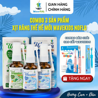 Combo 2 hộp hương dâu + 1 hộp hương cam Xịt răng miệng Wavekids NoFlo bé ngăn ngừa răng sâu, sún, sạch mảng bám