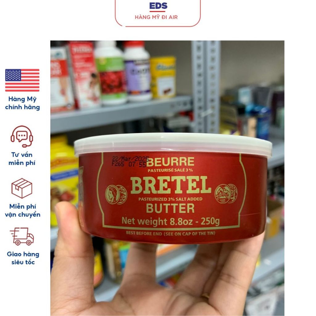 Bơ pháp date 8/2025 Bretel Butter hộp 250g - EDS Hàng Mỹ