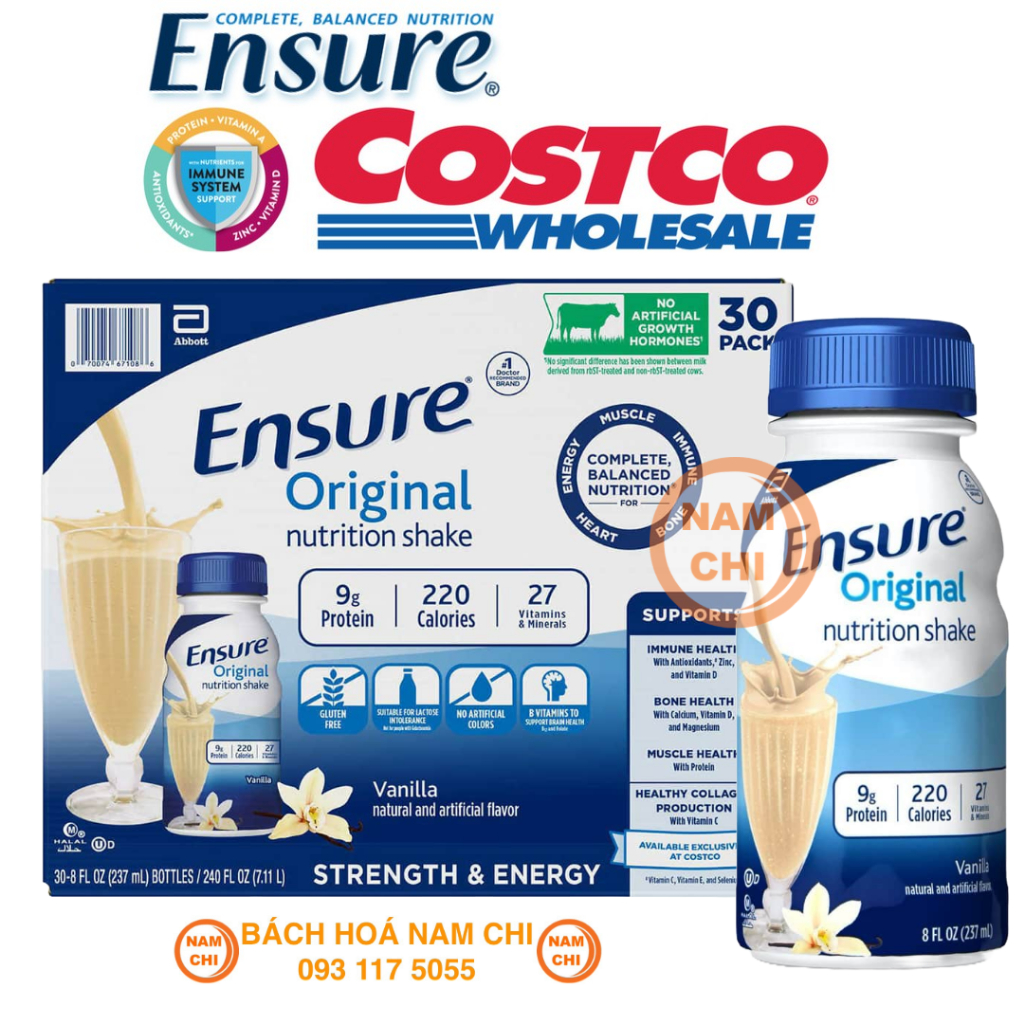 [ABBOTT USA] Sữa Nước ENSURE ORIGINAL NUTRITION SHAKE VANILLA ENSURE MỸ 237ML (CHUẨN USA)