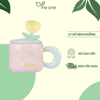 Ly sứ kèm muỗng có nắp. dung tích 450ml, cốc sứ chịu nhiệt, có quai cầm tiện dụng. Ly uống nước đáng yêu