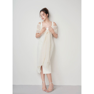 CO EM | ĐẦM MIDI DÁNG ÔM ĐỨNG FORM DỰ TIỆC MÀU CREAM - QUYEN DRESS