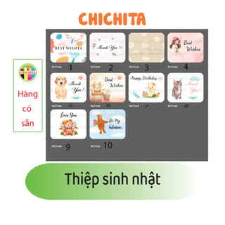 Thiệp chúc mừng, thiệp cảm ơn 9x11cm, phong bì chichita có sẵn
