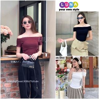 Áo thun kiểu trễ vai form ôm tôn dáng, Áo thun nữ cổ thuyền hở vai gợi cảm 3 màu cực xinh - LUNA