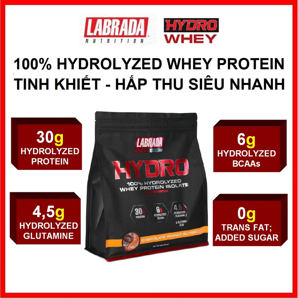 Labrada pro Hydro Whey 1,8kg Hydrolyzed Whey Protein, Bổ sung Protein, thành phần tinh khiết, tăng C