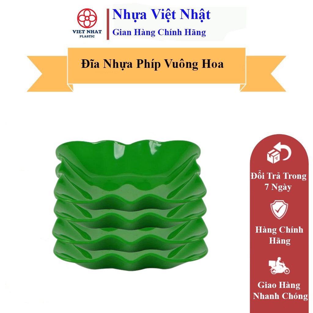 Đĩa nhựa phíp vuông hoa (đen, nâu, xanh, trắng) Việt nhật 1251, 1252 đựng hướng dương, nem chua rán