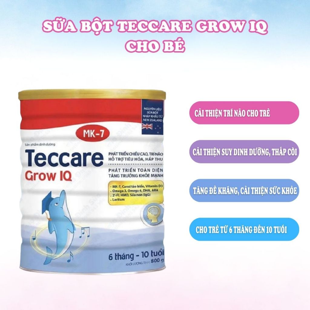 Sữa Bột Teccare Grow IQ Giúp Phát Triển Toàn Diện Khỏe Mạnh Cho Bé Từ 6 Tháng - 10 Tuổi Hộp 800g