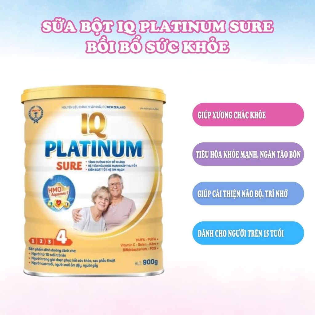 Sữa Bột IQ Platinum Sure Giúp Phục Hồi Sức Khỏe Kiểm Soát Hệ Tim Mạch Cho Người Lớn Hộp 900g