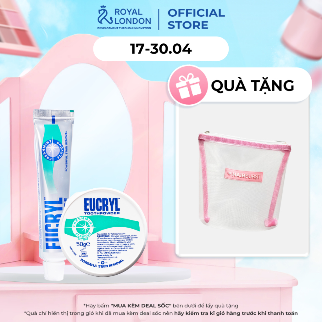 Combo Kem đánh răng Eucryl 62g + Bột tẩy trắng răng Eucryl 50g