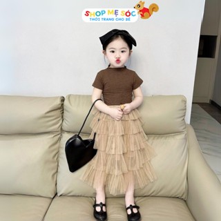 Set áo thun kèm chân váy lưới nhiều tầng sang chảnh cho  mẹ và bé gái Set váy mẹ và bé đáng yêu