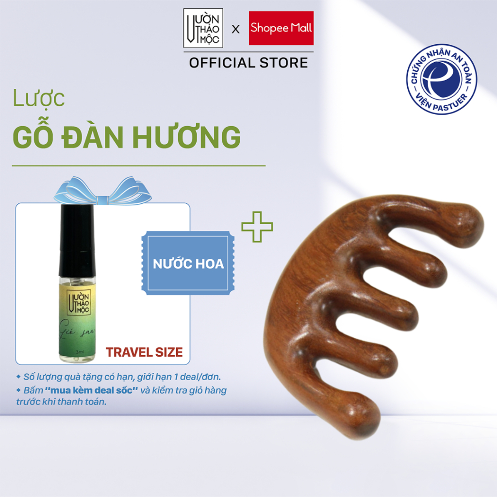 Lược Gỗ Đàn Hương VƯỜN THẢO MỘC massage da đầu,giảm đau đầu và căng thẳng giúp thư giãn dành cho cả nam và nữ