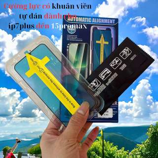 Cường lực iphone có khuân viền tự dán, Blue Arrow che bụi màng loa dành cho ip7plus đến 15promax