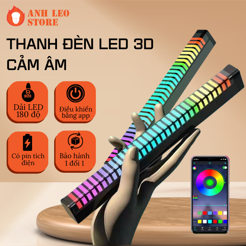 Thanh đèn led 3D RGB 16 triệu màu nháy theo nhạc loại không dây có sạc pin kết nối app kèm chân đế t