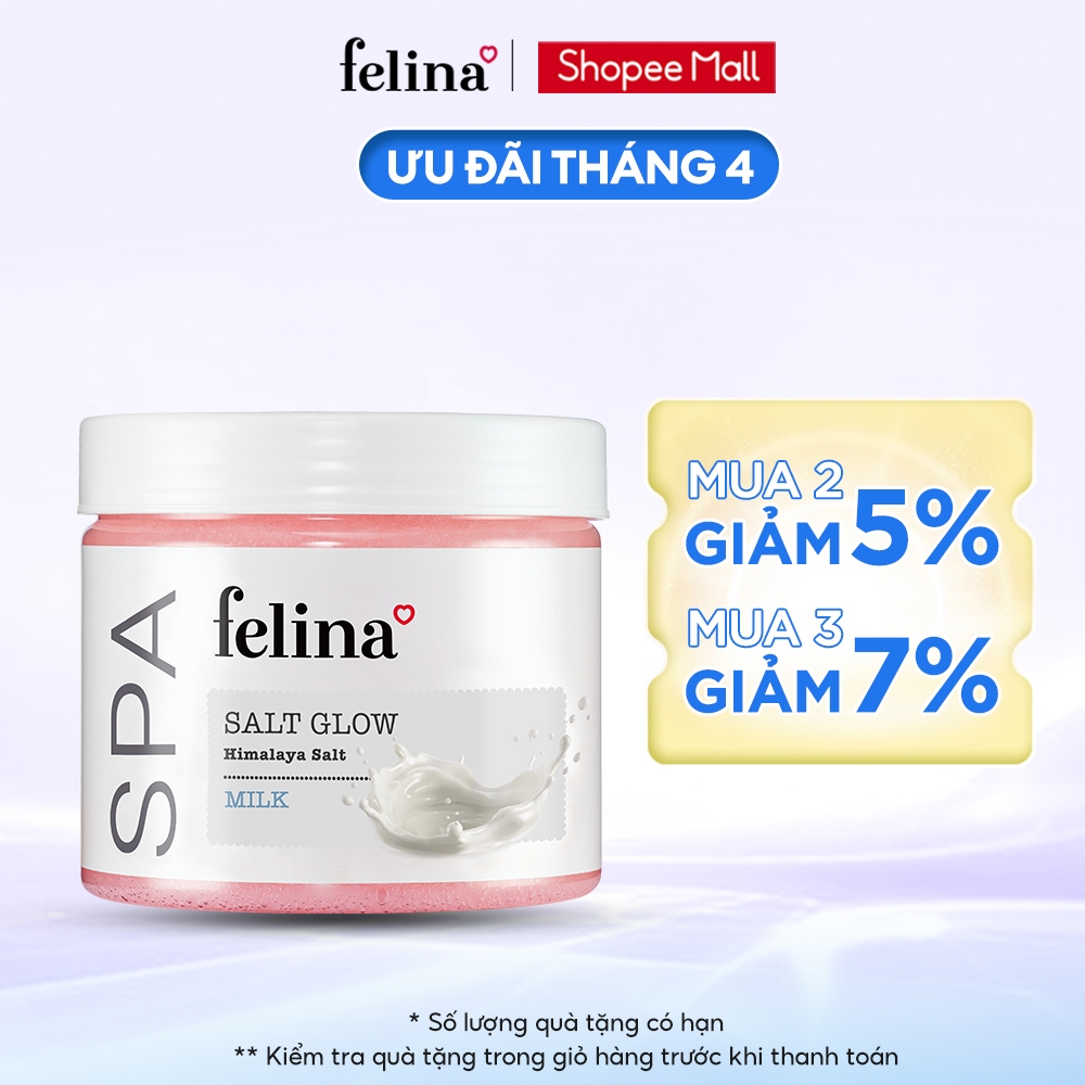 Muối tắm tẩy tế bào chết body Felina Home Spa 500g từ hạt muối hồng Himalaya tinh khiết