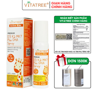D3K2 mk7 plus DHA Vitatree dạng xịt 20ml hỗ trợ phát triển chiều cao, não bộ
